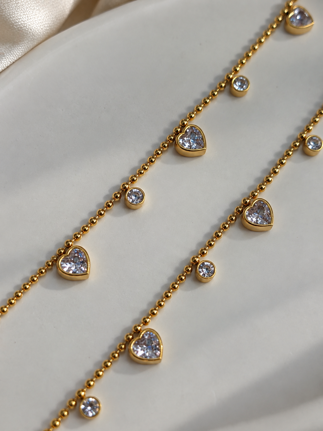 Crystal Heart Drop Anklets ( Pair )