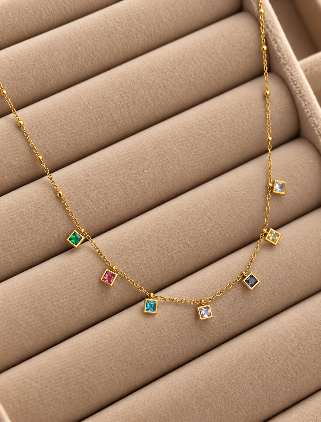 Multicolored Dainty Square charm neckchain