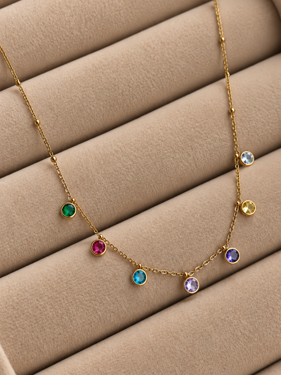 Multicolored Dainty round charm neckchain