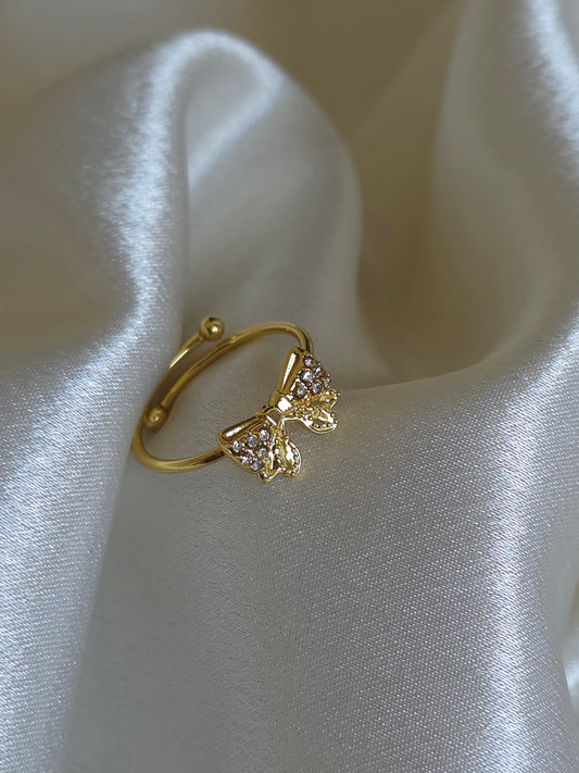 Golden Bow Sparkle Ring ( Adjustable )