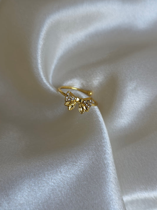 Golden Bow Sparkle Ring ( Adjustable )