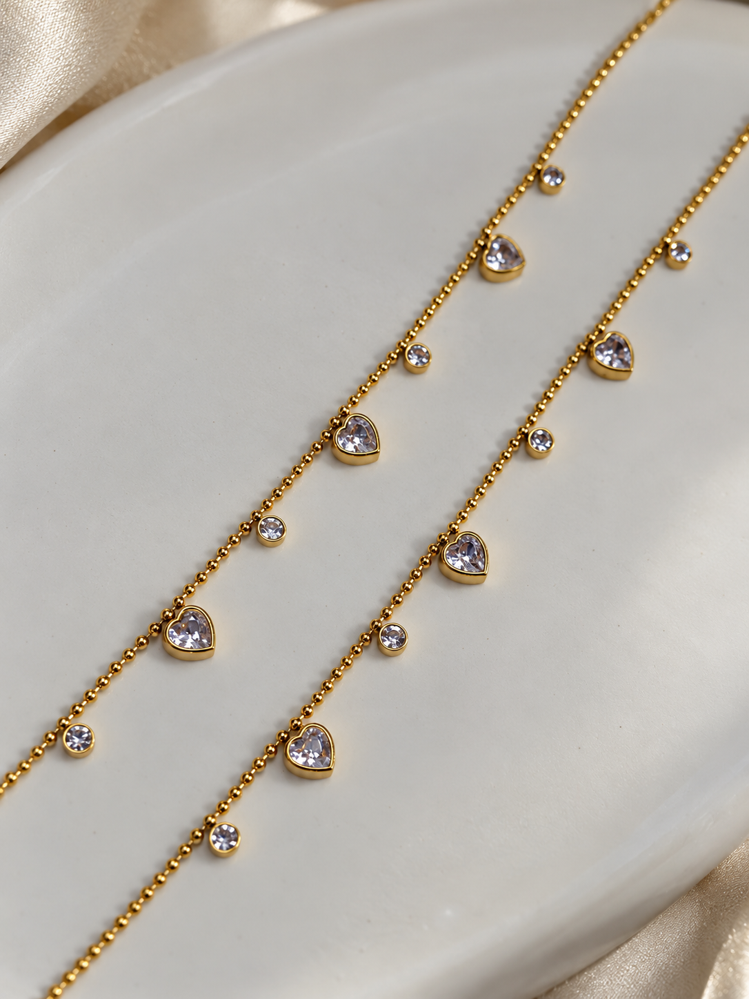 Crystal Heart Drop Anklets ( Pair )
