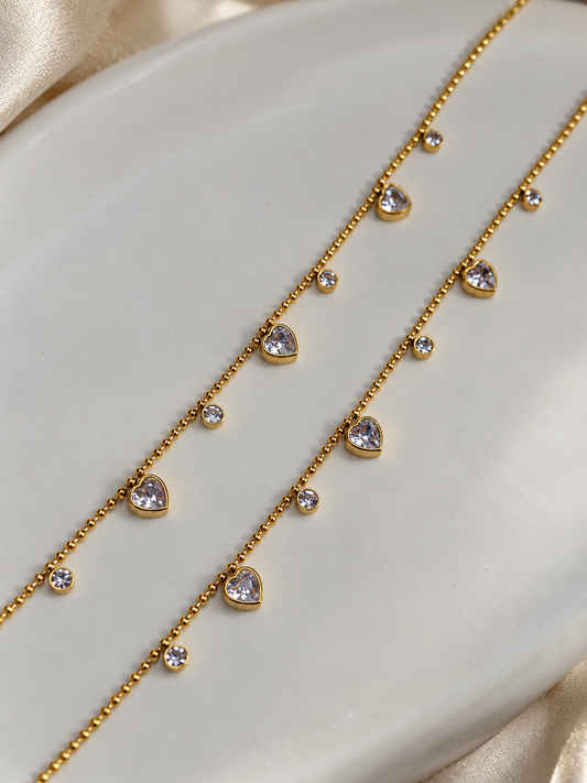 Crystal Heart Drop Anklets ( Pair )