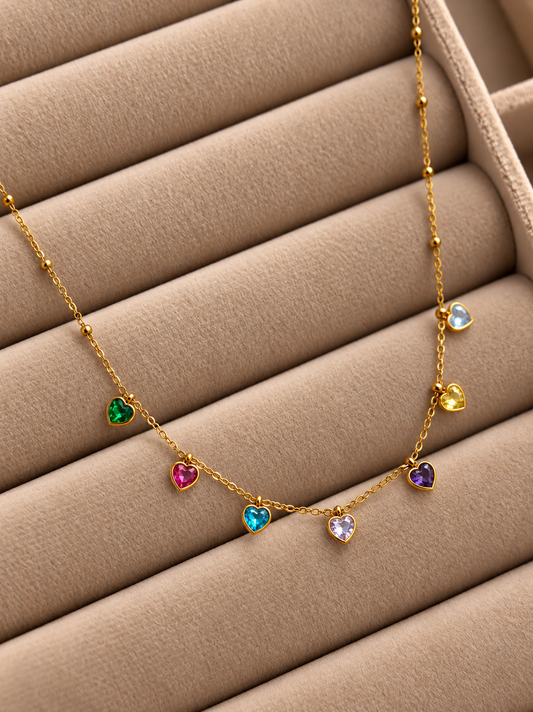 Multicolored Dainty heart charm  neckchain