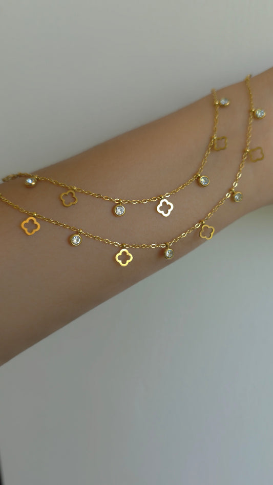 Clover with stone Glow Anklet ( Pair )