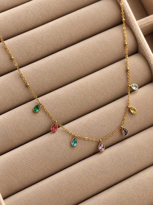 Multicolored Dainty Drop charm  neckchain