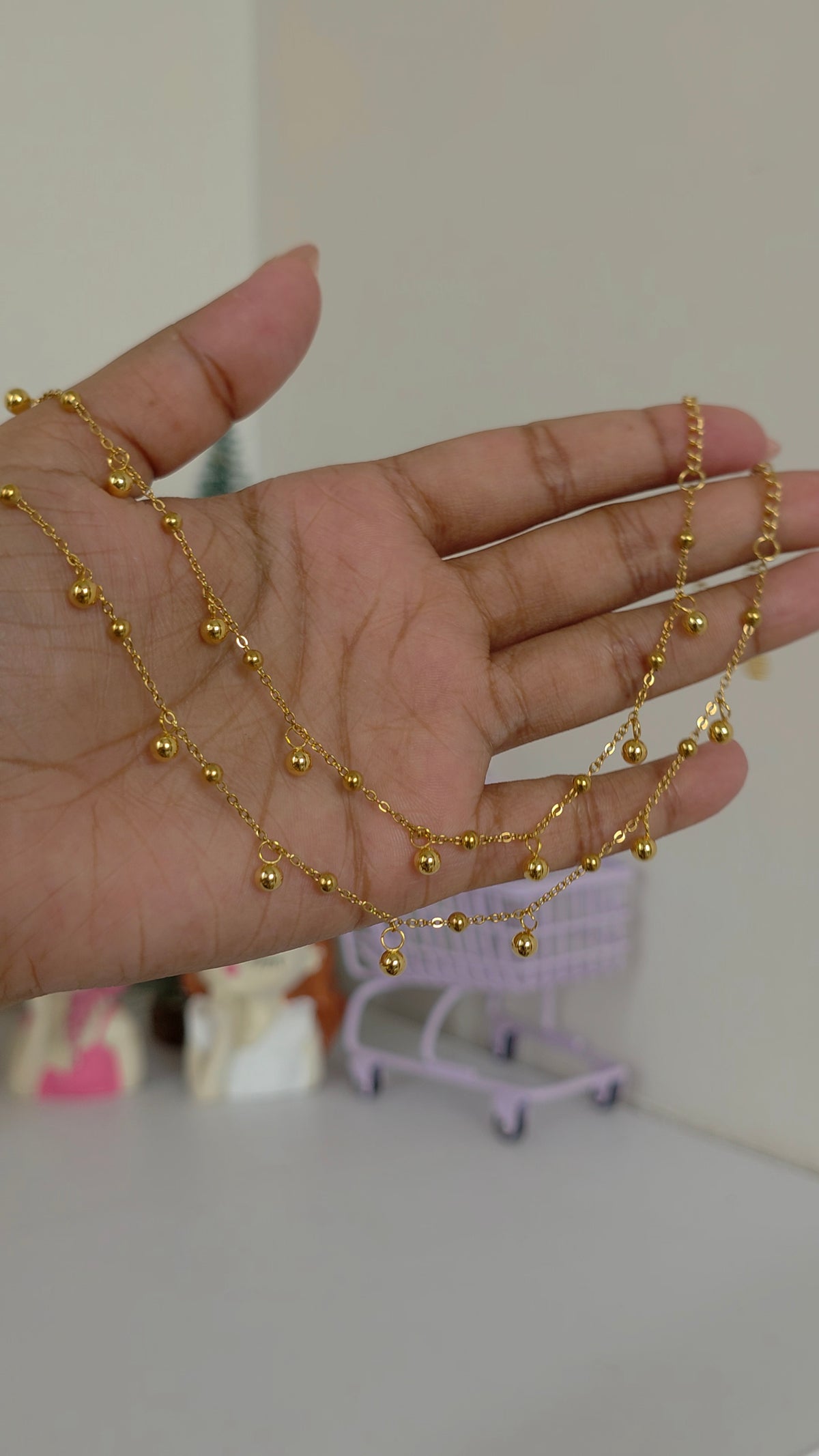 Golden Bead Drops Anklets ( pair)