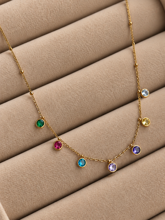 Multicolored Dainty round charm  neckchain